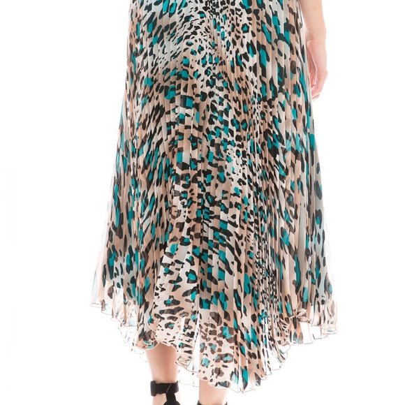 Loyd Ford NWT Pleated Teal Animal Print Midi Skirt Size 2 - Picture 7 of 16